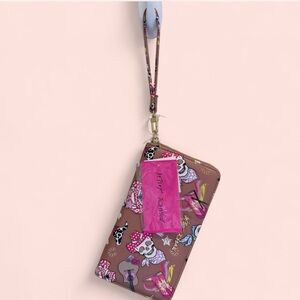 Brown Wallet with Cartoon Print and Pink Accents